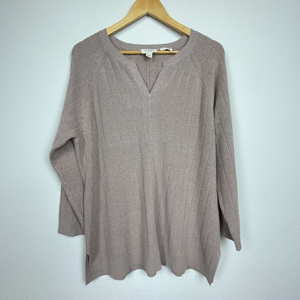 LOGO‎ by Lori Goldstein XL Sweater Bamboo Blend Longline Soft Tan Casual